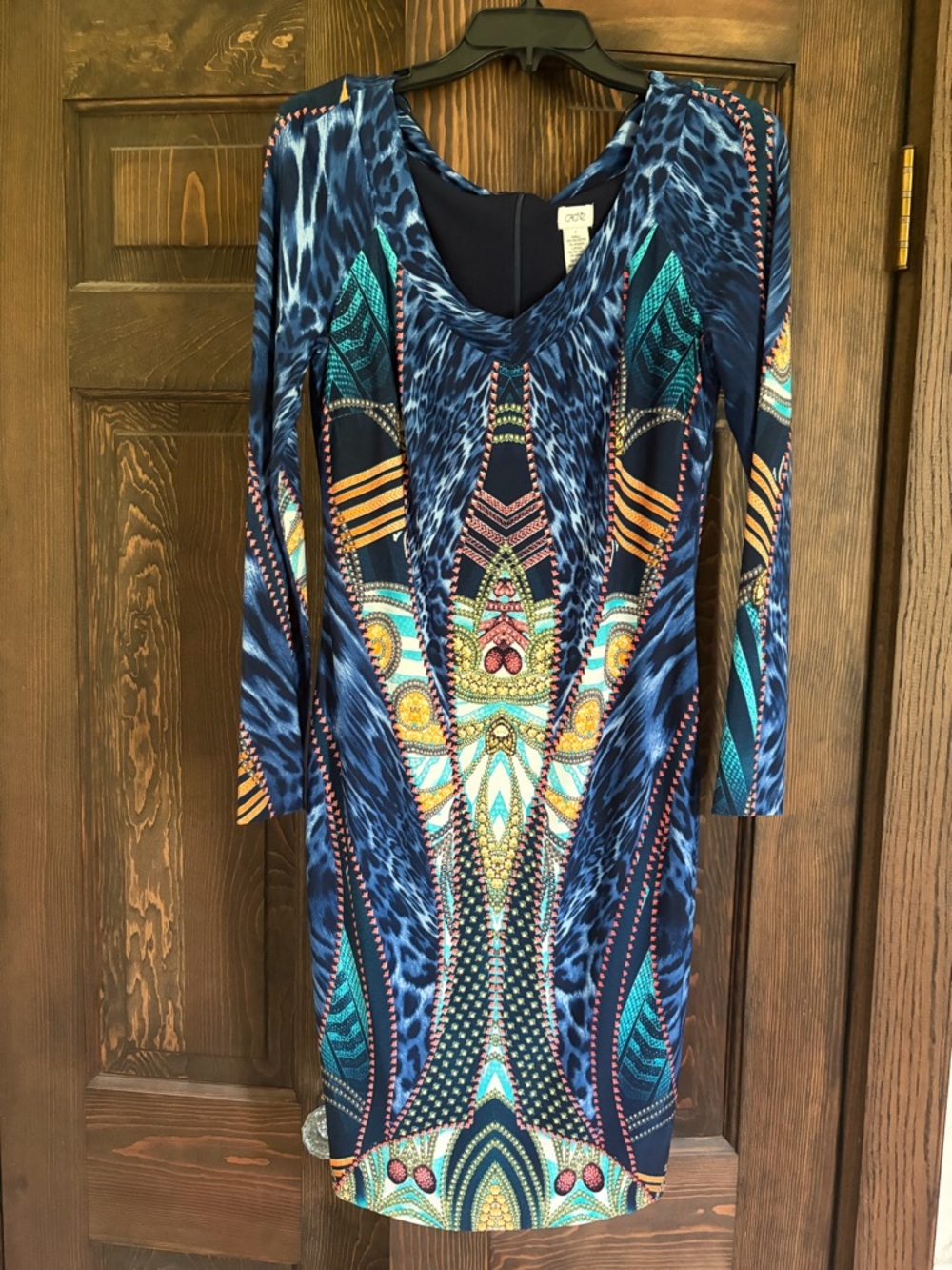 Cache Navy Multi-Pattern Long-Sleeve Bodycon Dress